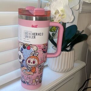 LIMITED EDITION Pink Stanley with Labubu graphics.